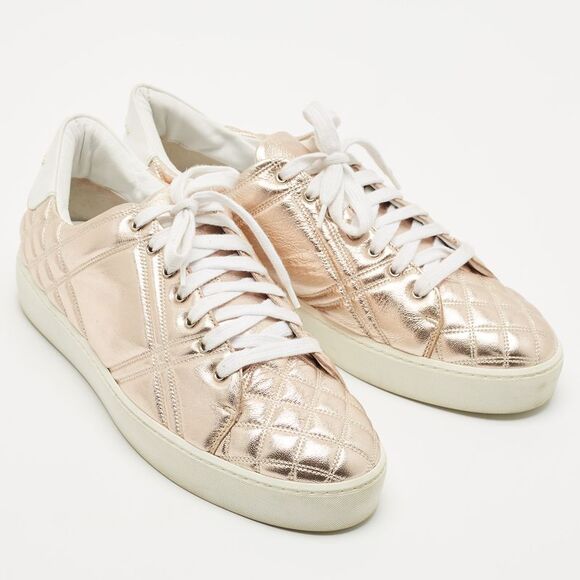 Burberry Metallic Pink Quilted Leather Westford Low Top Sneakers Size 40 - Picture 4 of 7